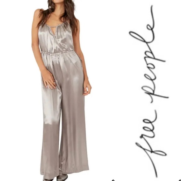 Free People Kate Sleeveless Wide Leg Jumpsuit Champagne - Picture 1 of 13